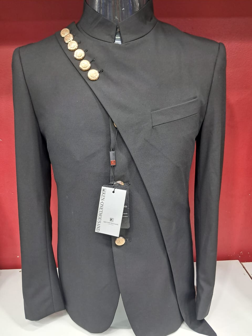 Chinese Collar Charcoal Suit