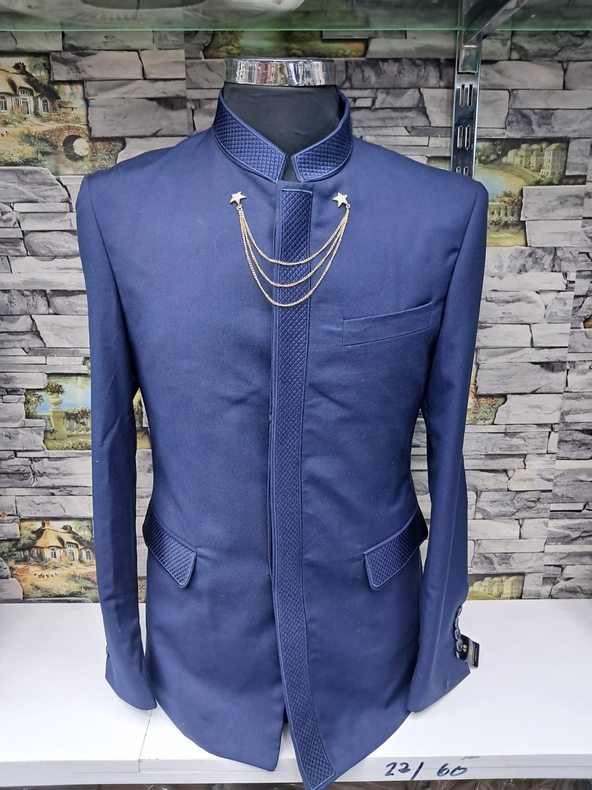 Chinese Collar Navy blue Suit